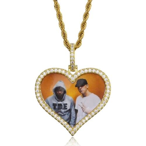 New fashion Heart Crystal Custom Made Picture Memory Medallions Solid Pendant Necklace AAA Zircon Neck Pendants for Women