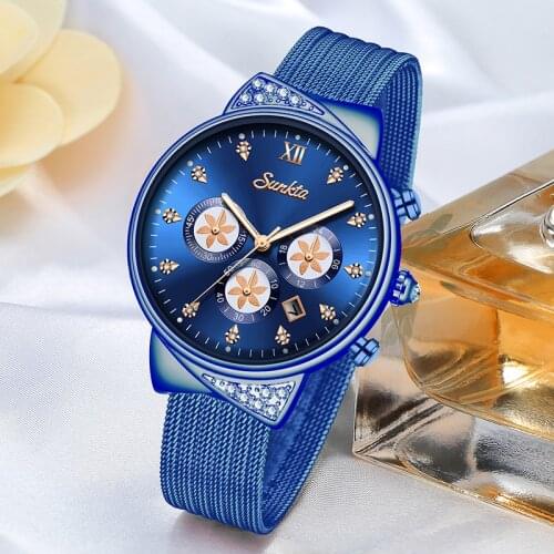 SUNKTA Top Brand Luxury Auto Calendar 24 Hours Blue Watch Women Quartz Watches Ladies Female Wrist Watch Girl Clock Wife gift