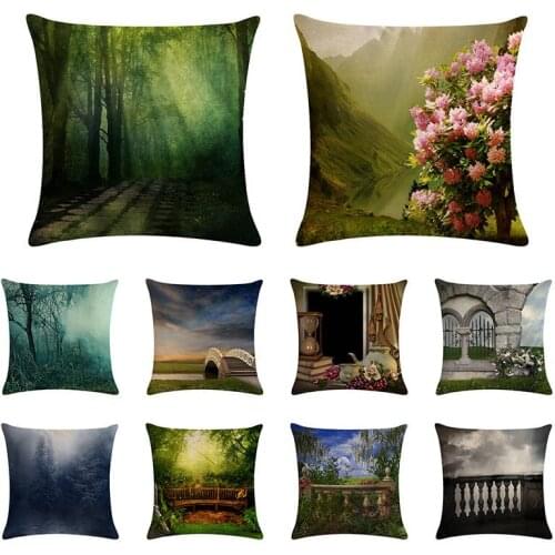45*45cm Mushroom House Cushion Cover for Sofa Home Decor Throw Psychedelic Forest Pillowcase Print Scenic Pillow Case Linen 1464