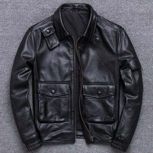Leisure Time A2 Air Force Pilot Serve Genuine Clothing Male Fund Head Layer Pure Cowhide Lapel Leather Jacket Motorcycle