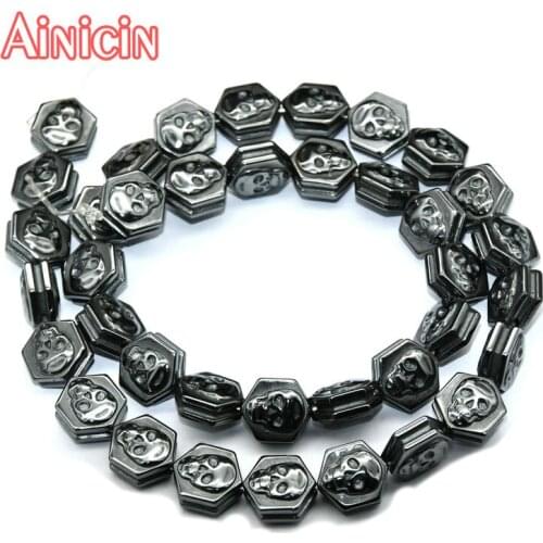 Double Side Skull Head Hexagon Black Hematite Beads Fashion Fashion Bracelet Jewelry Making Findings 5strands