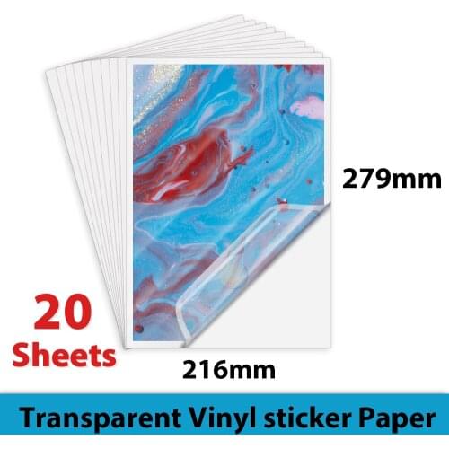 20Sheets Printable Vinyl Sticker Paper Transparent PET Sticker 216*279mm For All Inkjet printer DIY Crafts Waterproof Copy Paper