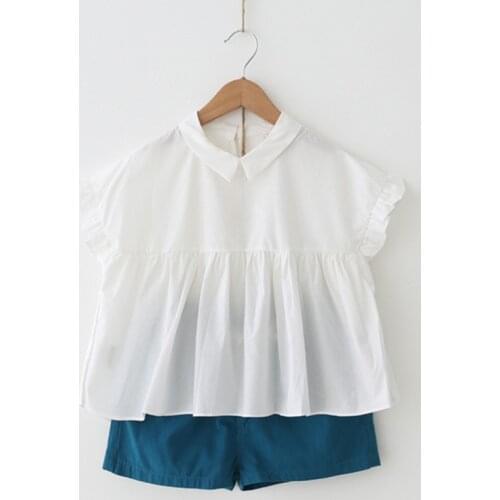 Girls Clothing Sets Summer Cotton Peter Pan Collar Top+Short Two-piece Children Sets Casual Girls Clothes Suit