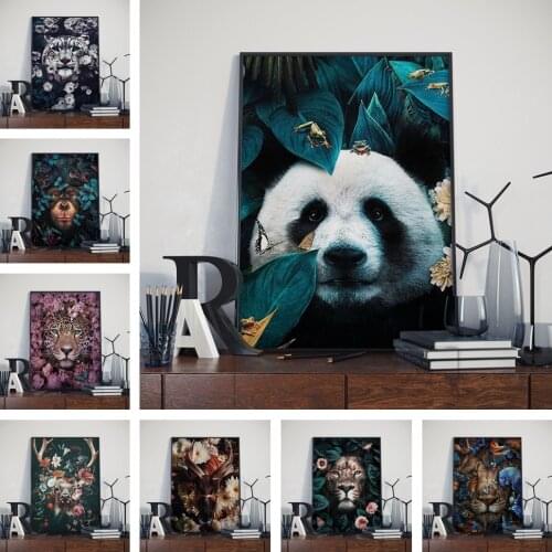 Wall Decor Poster Living Room Home Decor A828 Panda Tige Lion Deer Nordic Style Jungle Art Decor Picture Quality Canvas Painting