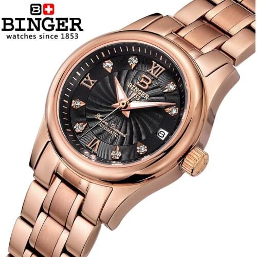 New Switzerland BINGER Womens Watches Luxury Brand Automatic Mechanical clock Diamond Waterproof Female Wristwatches B-603L-10