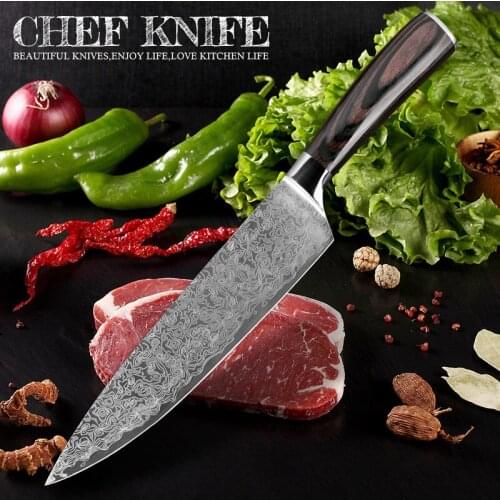 XITUO 8"inch chef knife Japanese Damascus steel Pattern Professional kitchen knives Utility Santoku Cleaver Filleting Home tool