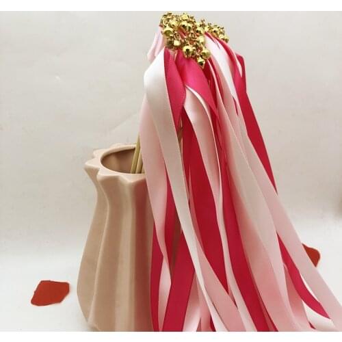 50/100pcs Ribbon Wands with Bell Soft Streamer Fairy Stick Wish Wands for Wedding Holiday Party Celebration