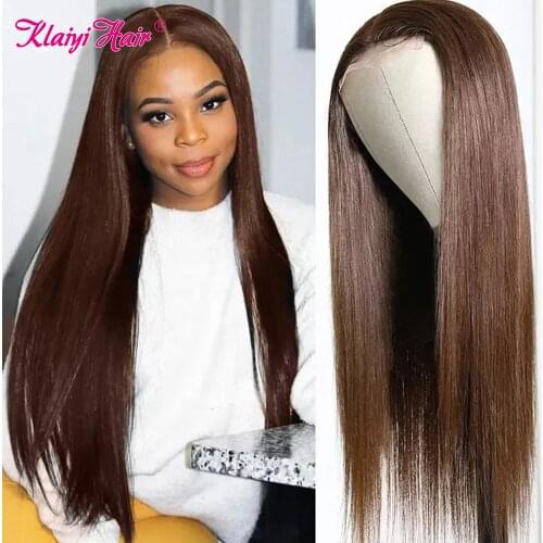 Klaiyi Hair Malaysian Straight T Part Lace Wig Real Human Hair Lace Wigs For Women Remy Hair Ginger Brown Lace Front Wig Sale