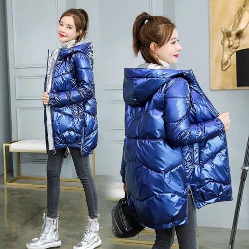 2021 New Winter Jacket Parkas Women Glossy Down Cotton Jacket Hooded Parka Warm Female Cotton Padded Jacket Casual Outwear Coat