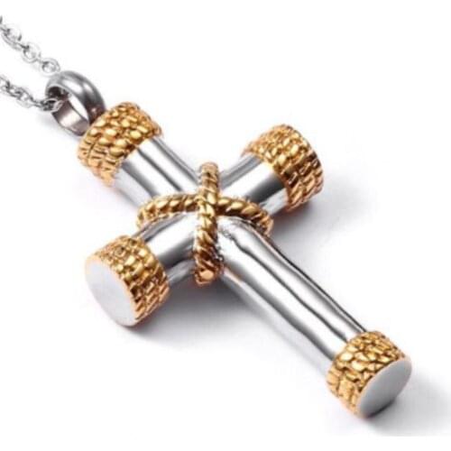 Stainless Steel Cross perfume Bottle Box Pendant Jewelry Pet Urn Cremation Memorial Openable Put In Ashes Holder Necklace
