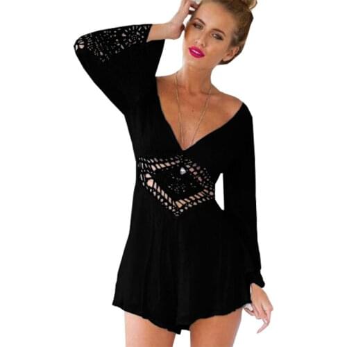 Hot Playsuits Spring Summer Women Rompers V-neck Jumpsuit White Lace Piece Skirt Halter Shorts womens Clothing Vestidos LBD627