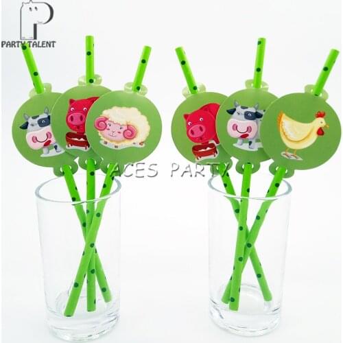Party supplies 12pcs Farm Animals theme straws Chicken Cow Sheep party decoration biodegradable paper straw tube eco friendly