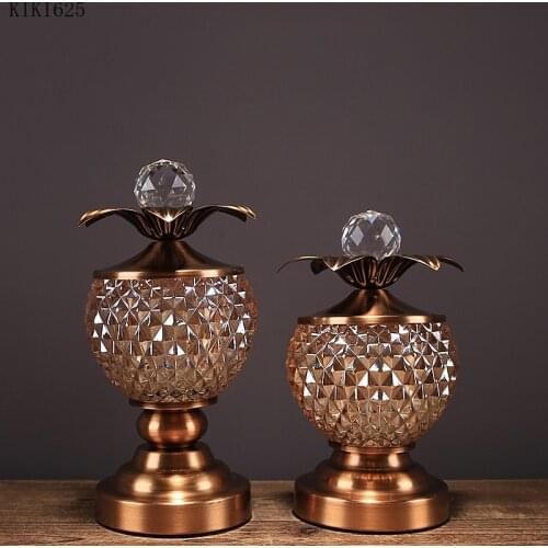 European-style Crystal Glass Storage Jar Electroplating Metal Candy Jar Jewelry Storage Coffee Table Living Room Decoration Gift