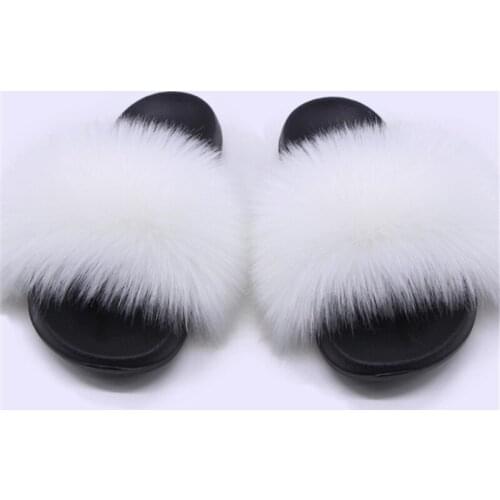 Hot Summer Women Fox Fur Slippers Real Fur Slides Female Indoor Flip Flops Casual Raccon Fur Sandals Furry Fluffy Plush Shoes