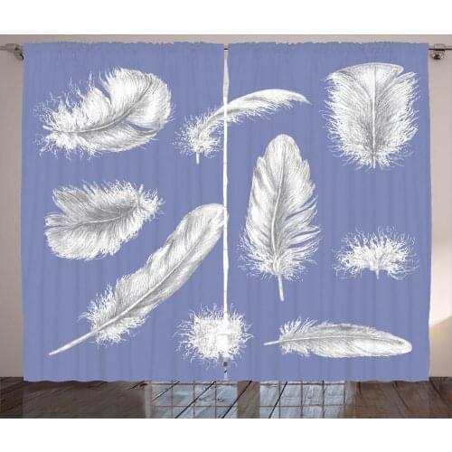 Lavender Feathers Curtains Modern Boho Fluffy Plumage Satin Fabric Drapes for Living Room Bedroom 2 Panel Window Set
