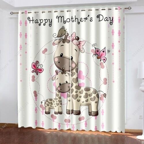 Tropical Jungle Animal Cartoon Cute Giraffe Window Curtains Home Decor Living Room Curtains Bedroom Curtains Kitchen Door Drapes
