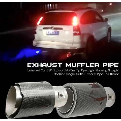 Universal Car LED Exhaust Muffler Tip Pipe Red/Blue Light Flaming Straight Car Modified Single Outlet Exhaust Pipe Tail Throat