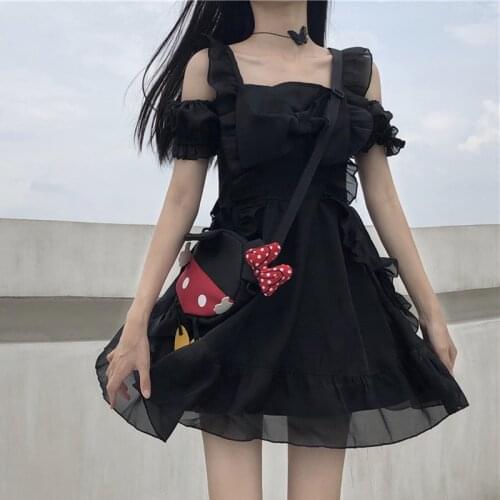 Japanese Summer New Bow Hollow out off-Shoulder gothic princess lolita Lace Dress fairy kei renaissance victorian dress