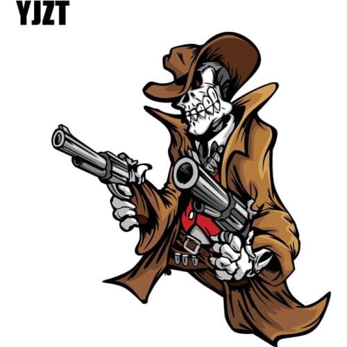 YJZT 13.8CM*15.5CM Skeleton Cowboy Hat Guns Car Sticker Accessories Body Decal 6-2287
