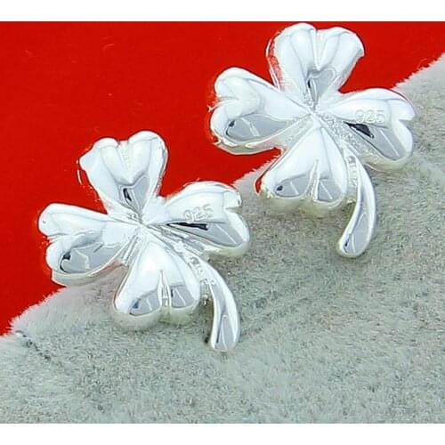Classic Design 925 Sterling Silver Four-leaf Flower Stud Earrings For Women Wedding Party Europe Trendy Jewelry