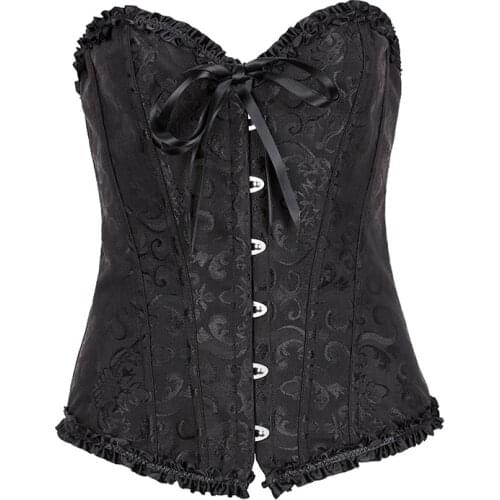 Overbust Corset Sexy Lace Plus Size Erotic Zip Floral Women Bustier Corset Lingerie Tops Brocade Victorian Fashion DropShipping