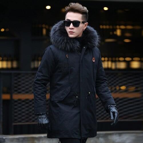 Coat Winter Jacket Real Raccoon Fur Parka Men Clothes Warm Long Coats Plus Size Parkas Veste MC18C125 Y1204