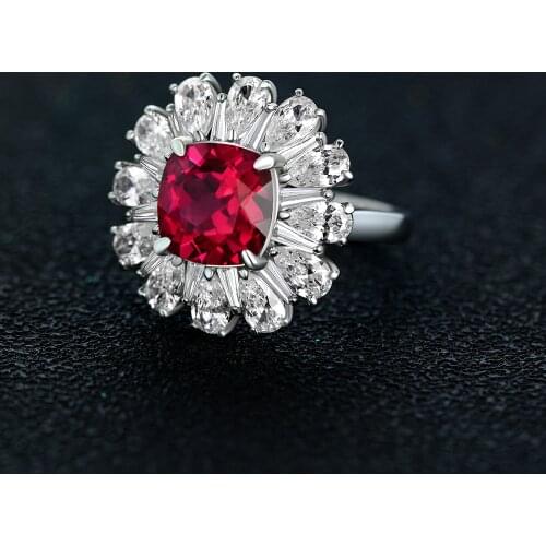 2021 New Vintage Real 925 Sterling Silver Ring Square Cut 9*9MM Ruby Flower Design Luxury Womens Anniversary Fashion Jewelry