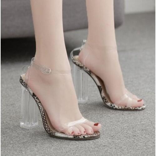 2021 PVC Transparent Print Serpentine High Heel Sandals Ladies Shoes Buckle Strap Rome Gladiator Sandals Women