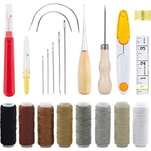 29pcs leather Sewing Needles Stitching Needle Set Thread Thimbles Hand Sewing Tool knitting crochet DIY Craft Handle Tool Kit