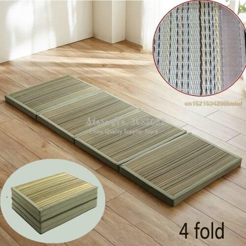 4 Fold Straw Mat Fabric Folding Comfortable Tatami Mattress Rectangle Foldable Floor Straw Mat for Sleeping Tatami Mat Flooring
