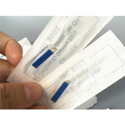 500pcs 16pin Blue Color Permanent Makeup Eyebrow Tatoo Blade Microblading Needles Wire drawing eyebrow needle For Tattoo Manual