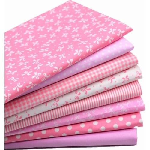 8Pcs/Lot 46*56cm Pink Bowknot Dot Grid Series 100% cotton fabric patchwork fabric Bundle tilda fabric for sewing Diy cloth