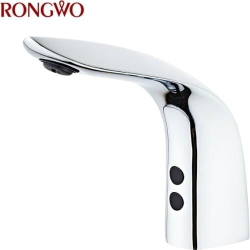 RONGWO Bathroom Automatic Infrared Sink Tap Hands Free Touchless Sensor Tap Hot Cold Mixer Water Saving Inductive Basin Faucet
