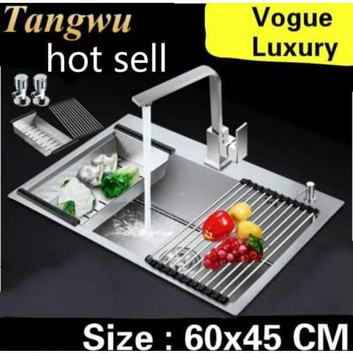 Free shipping Home high capacity kitchen manual sink single trough wash vegetables luxury 304 stainless steel big 60x45 CM