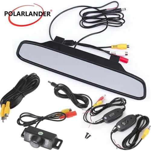 Wireless 4.3 inch TFT LCD car Mirror Monitor with night vision 4 LED reverse rear view parking camera transmitter receiver