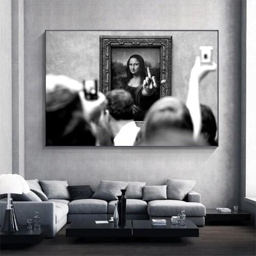 Black Funny Mona Lisa Poster Art Canvas Abstract Painting Interesting Mural Art Posters for Living Room Home Decoration Pictures