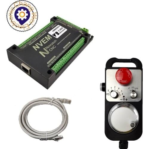 CNC controller NVEM 3/4/5/6axis mach3 control card Ethernet interface+ 4/6axis Pendant Handwheel MPG with Emergency Stop