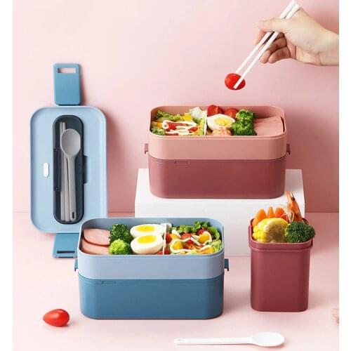 Double bento box Portable Outdoor food storage containers Leak-Proof Japanese style Lunch box With Compartment cooler boxs