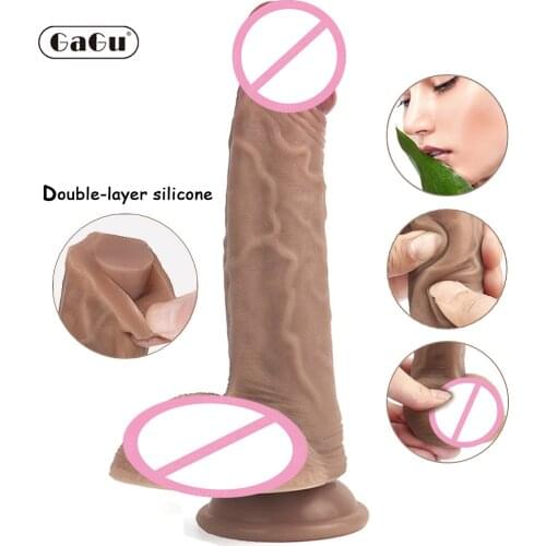 GaGu Double Layer Liquid Silicon Huge Dildo Penis With Suction cup Artificial Adult Sex Toys Anal Plug Vagina Female Masturbator