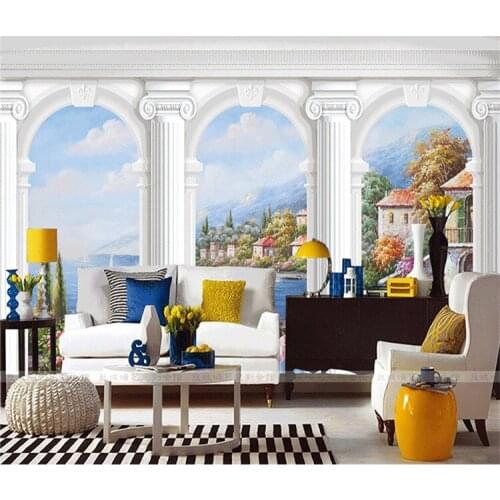 Custom size 3D European style Roman landscape TV background wall bedroom living room sofa Mediterranean wall painting