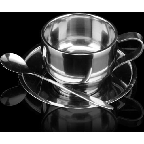 Kitchen Drinkware stainless steel double-deck insulation coffee cup with spoon dish set