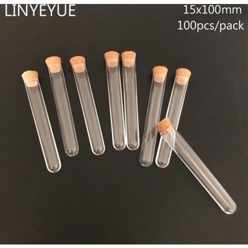 100pieces/pack 15*100mm Laboratory Plastic test tube with Cork Stopper U-Shape Bottom Transparent Wedding favours Spices tube