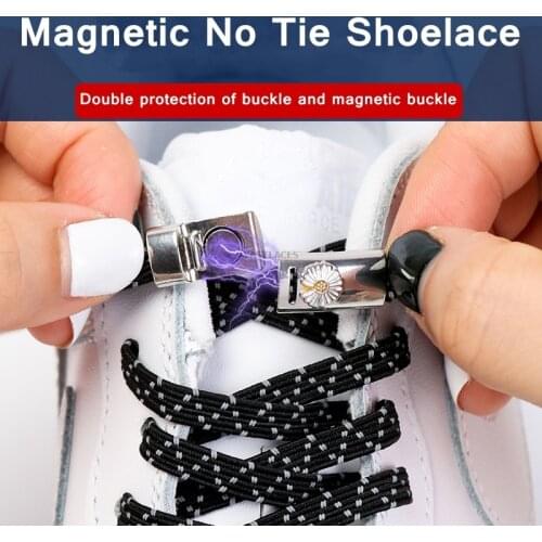 1Set Magnetic Reflective Shoelaces Flat Elastic Shoe Laces No Tie Shoelace Lazy Laces Safety Quick Lock Black Shoes Lace Strings