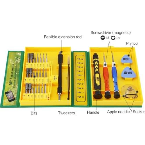 Multifunctional BST-8920 30 in 1 Mini Screwdriver Set with ESD Tweezers Extension Bar for Computer Cell Phone Laptops Tablet PC
