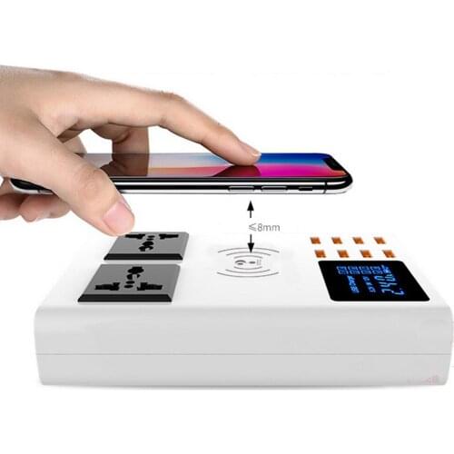 Multiport Fast Wireless LED Digital Display Usb Charger Adapter Power Sockets Mobile Phone Charger 110V - 240V AC