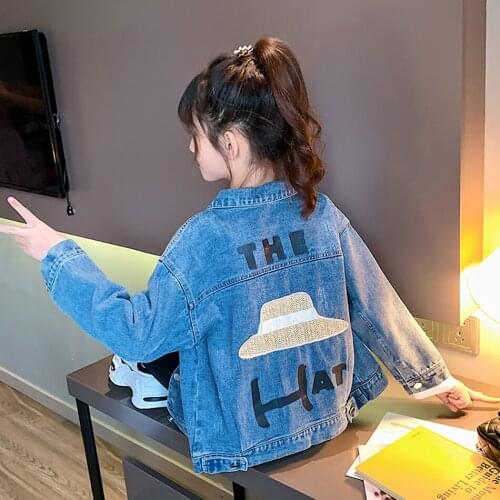 Fashion Baby Girls Blue Tooling Denim Jacket for Children Autumn Clothes 2020 New Boys Cartoon Print Coat Outwear