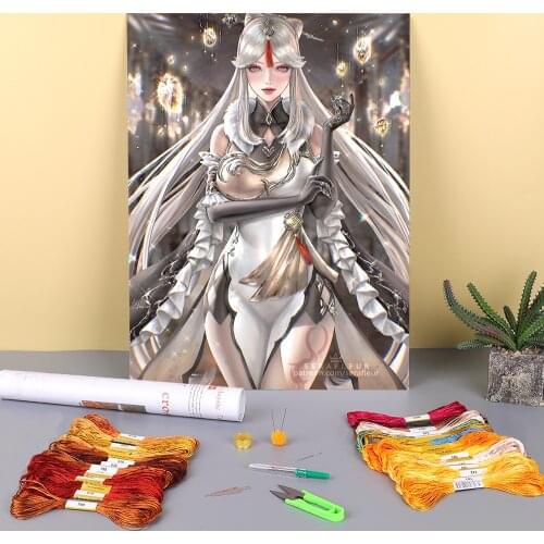 Cartoon Girl Woman Printed 11CT Cross-Stitch DIY Embroidery Set DMC Threads Painting Needlework Craft Sewing Magic Floss