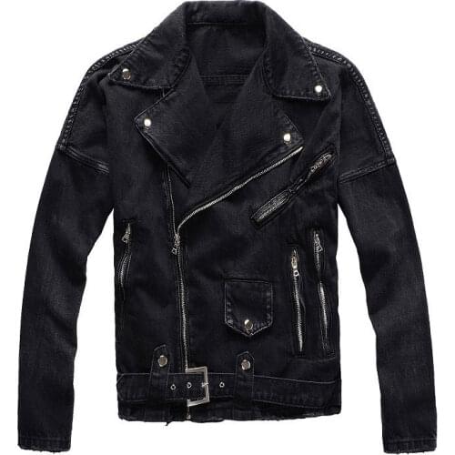 American Street Style Fashion Men Jackets High Quality Black Casual Cotton Denim Biker Jackets Men Designer Hip Hop Punk Coats