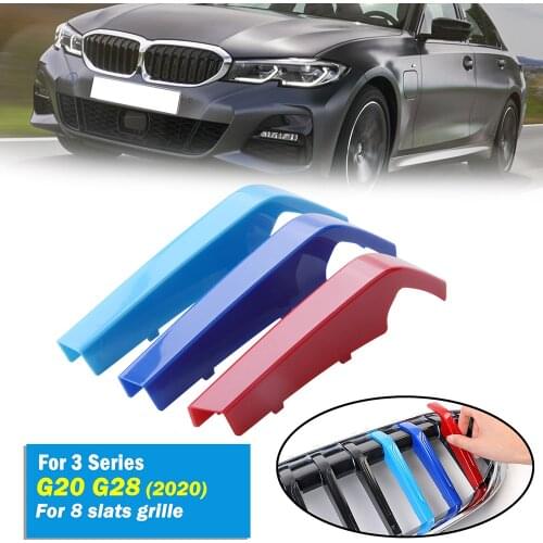 8 Slats Kidney Front Grill Grille Decal Stripe Cover Clip Trim For BMW G20 2019-2020 M-Sport Decorative Parts