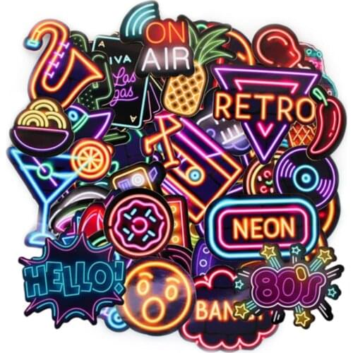 50 pcs Neon Light Sticker Laptop Helmet Skateboard Decal